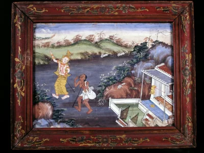 Jataka de Vessantara, Chapitre 7 : Jujaka et l'ermite Accala — Thai (1875) — pigments on wood, Walters Art Museum, Baltimore