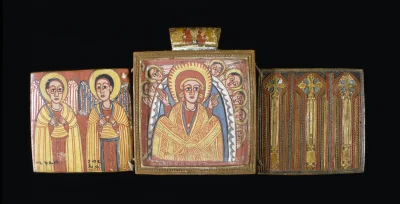 Diptych à double face avec Marie à Dabra Metmaq (recto) ; Saints (verso) — Ethiopian (1675) — glue tempera on panel, Walters Art Museum, Baltimore