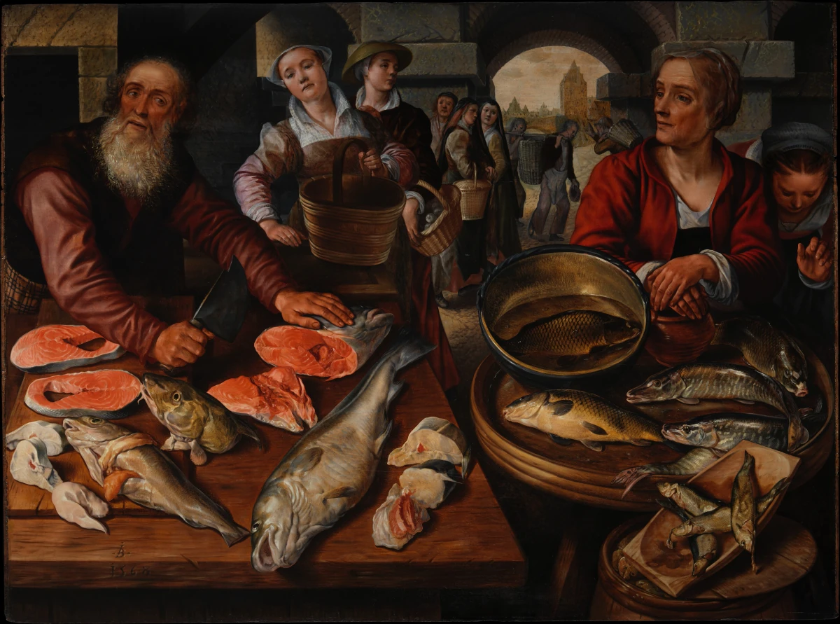 Marché aux poissons — Joachim Bueckelaer (1568) — Oil on Baltic oak, Metropolitan Museum of Art, New York, NY