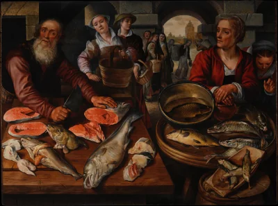 Marché aux poissons — Joachim Bueckelaer (1568) — Oil on Baltic oak, Metropolitan Museum of Art, New York, NY