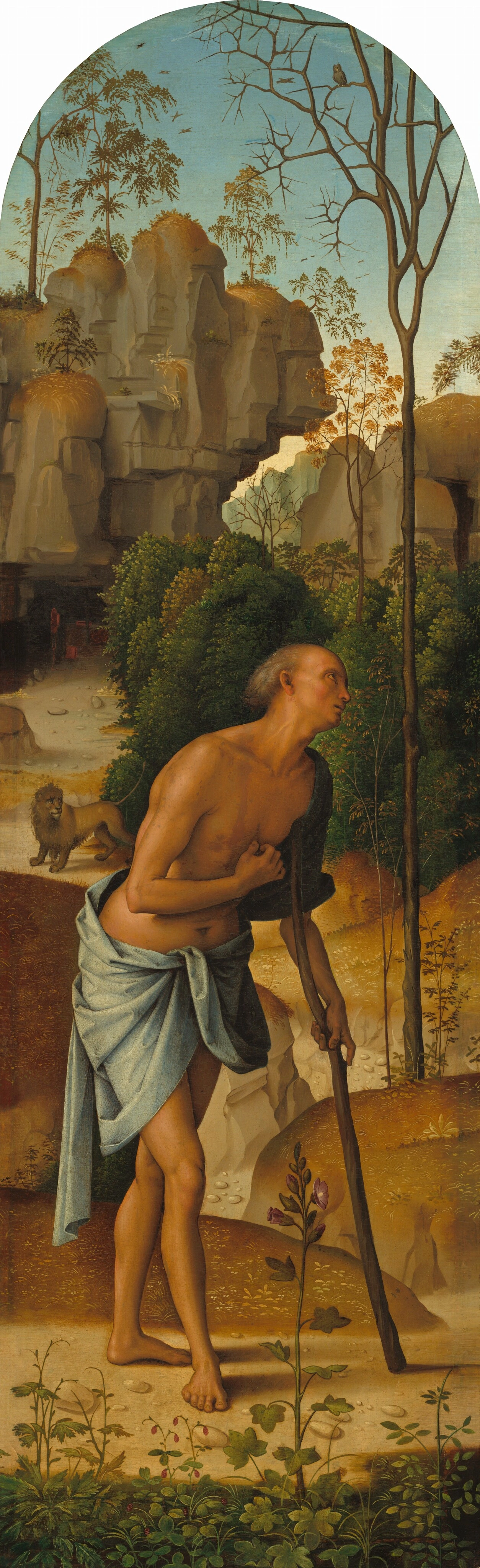 La Crucifixion avec la Vierge, saint Jean, saint Jérôme et sainte Marie-Madeleine [panneau gauche]