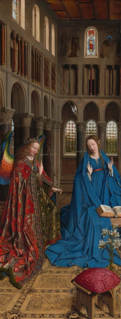 L'Annonciation — Jan van Eyck (1434) — oil on canvas transferred from panel, National Gallery of Art, Washington