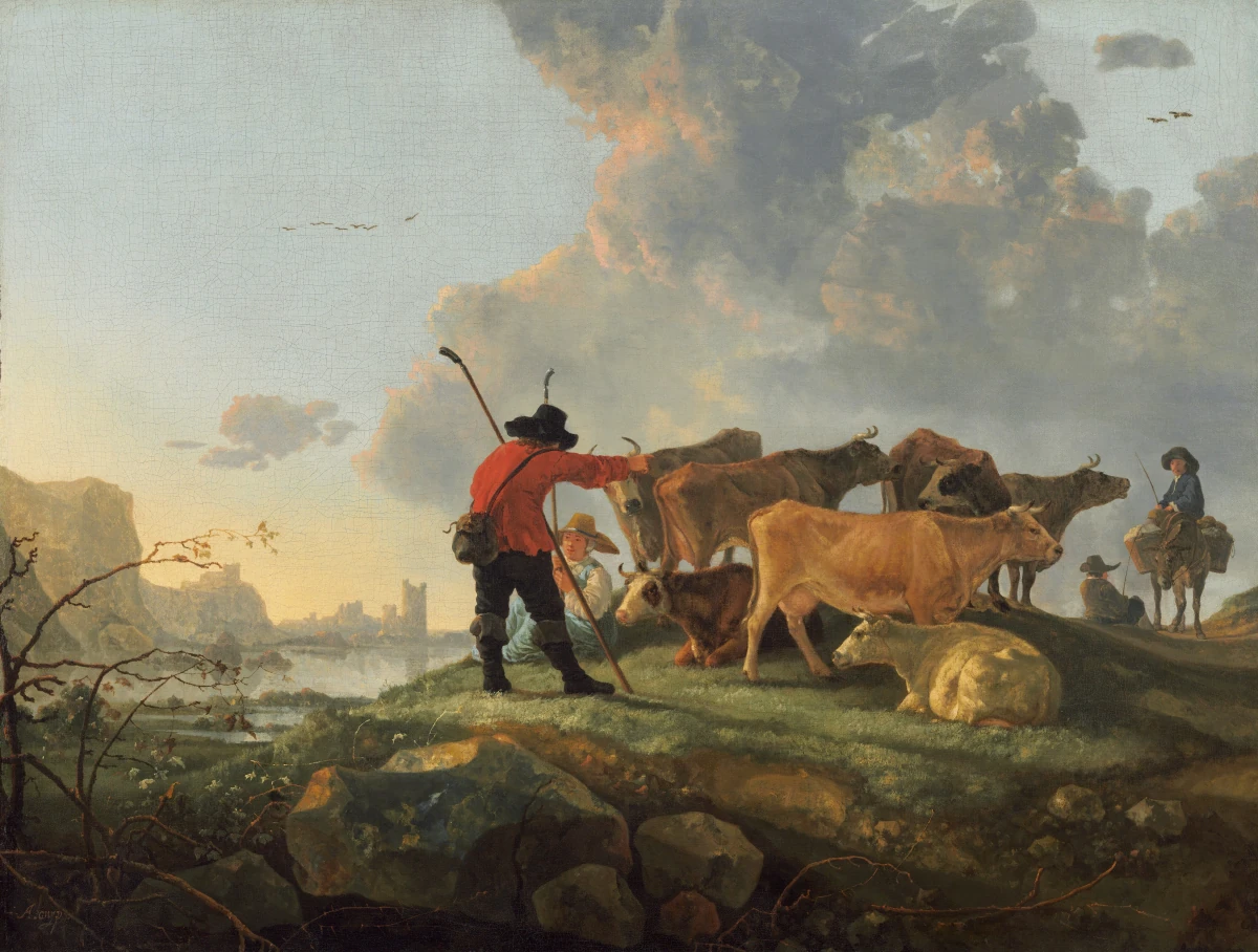 Bergers gardant le bétail — Aelbert Cuyp (1655) — oil on canvas, National Gallery of Art, Washington