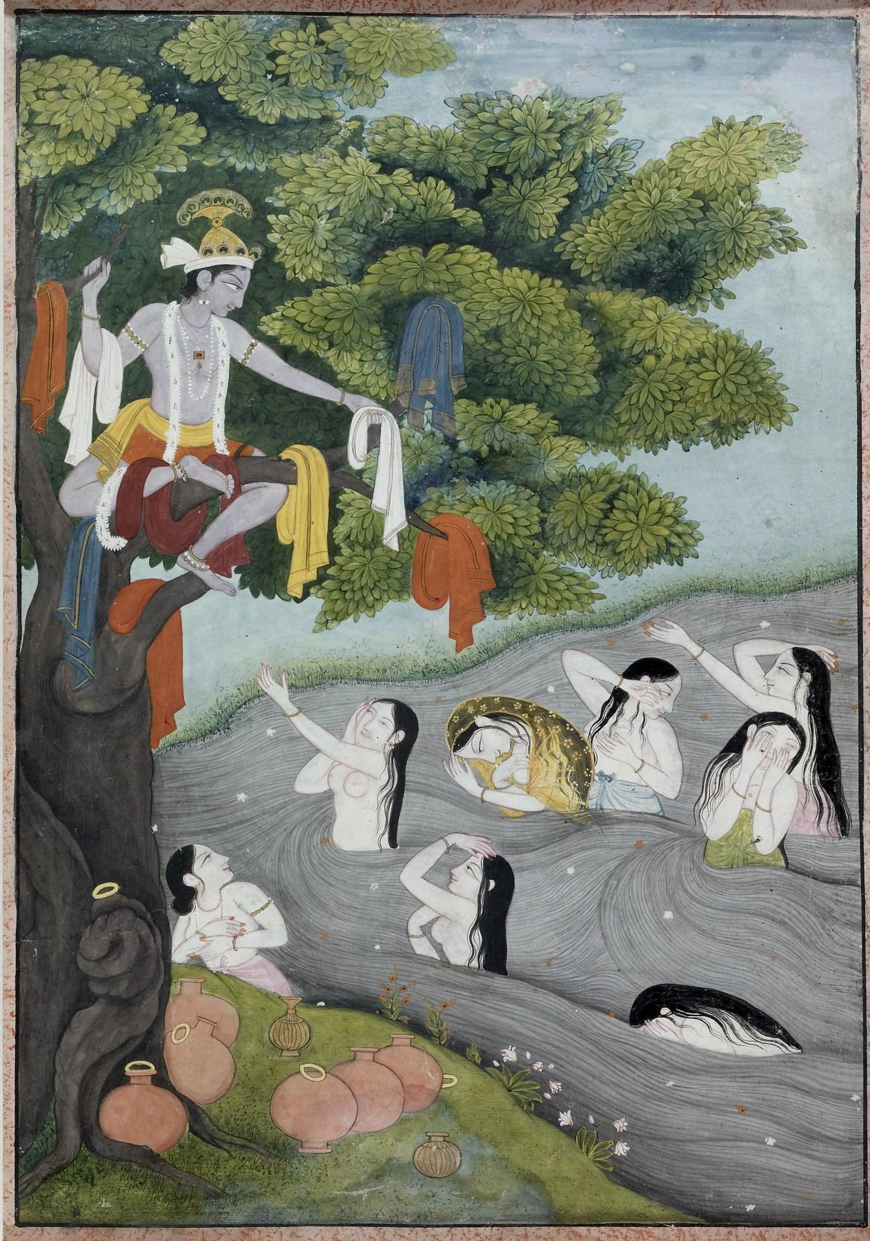 Krishna vole les vêtements des Gopis
