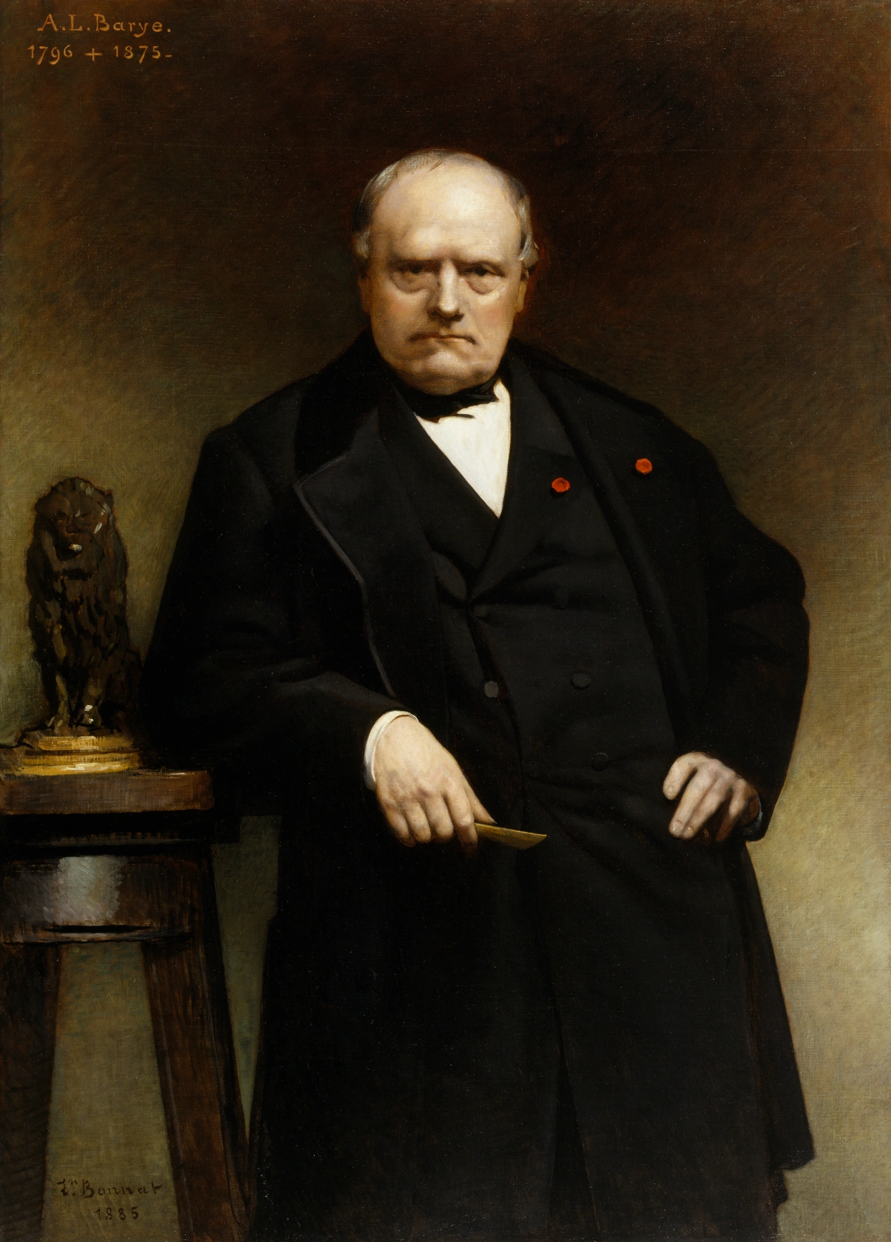 Portrait de Barye avec un modèle de cire du « Lion assis »
