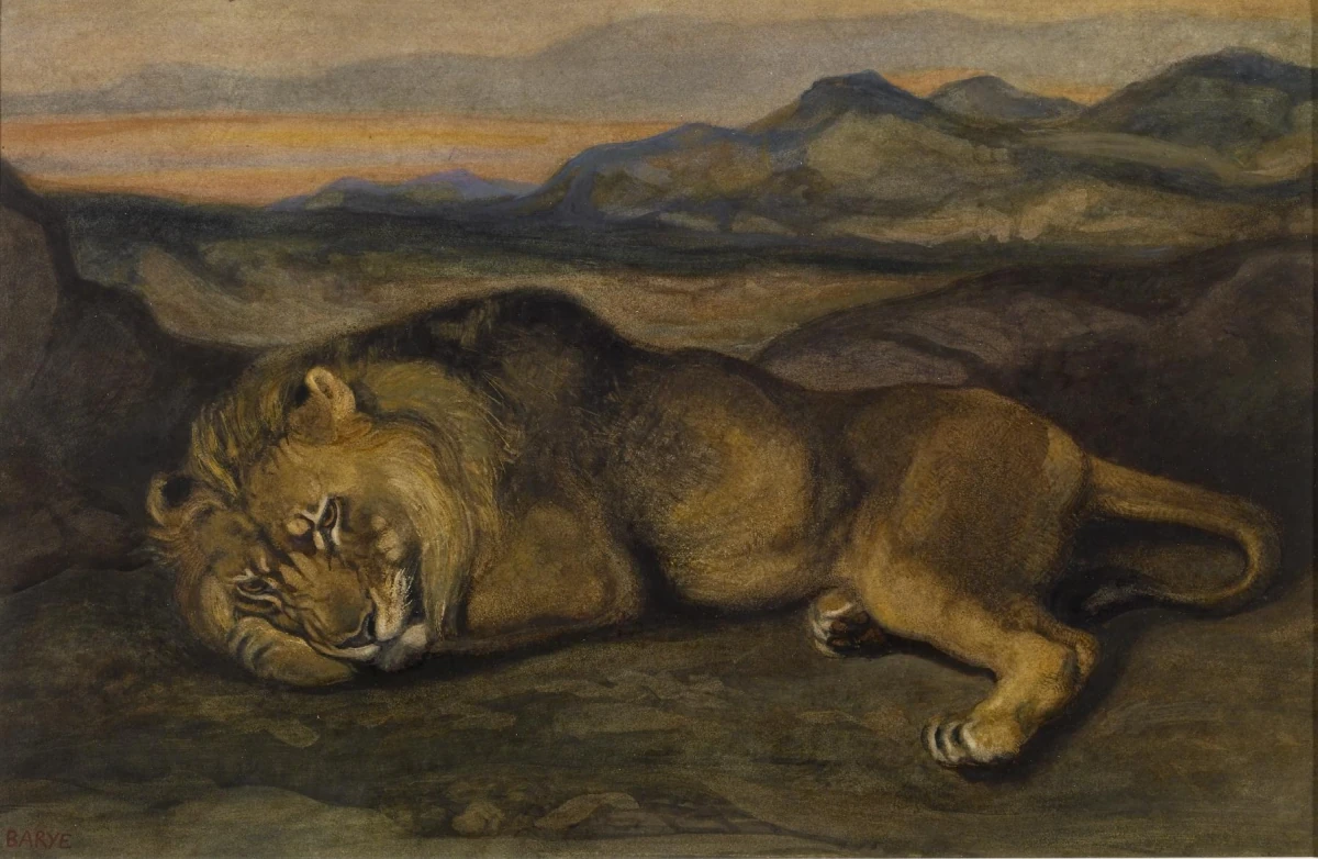 Grand lion — Antoine-Louis Barye (1830) — watercolor and scraping on beige, thick, smooth wove paper, Walters Art Museum, Baltimore
