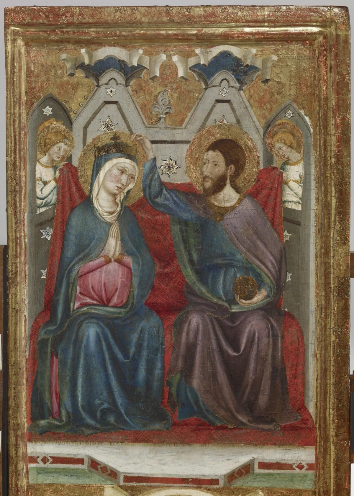 Vierge à l'Enfant, avec la Crucifixion et l'Annonciation, et le Couronnement de la Vierge et la Présentation au Temple — Ferrer Bassa ; Arnau Bassa (1328) — tempera and gold leaf on panel, Walters Art Museum, Baltimore