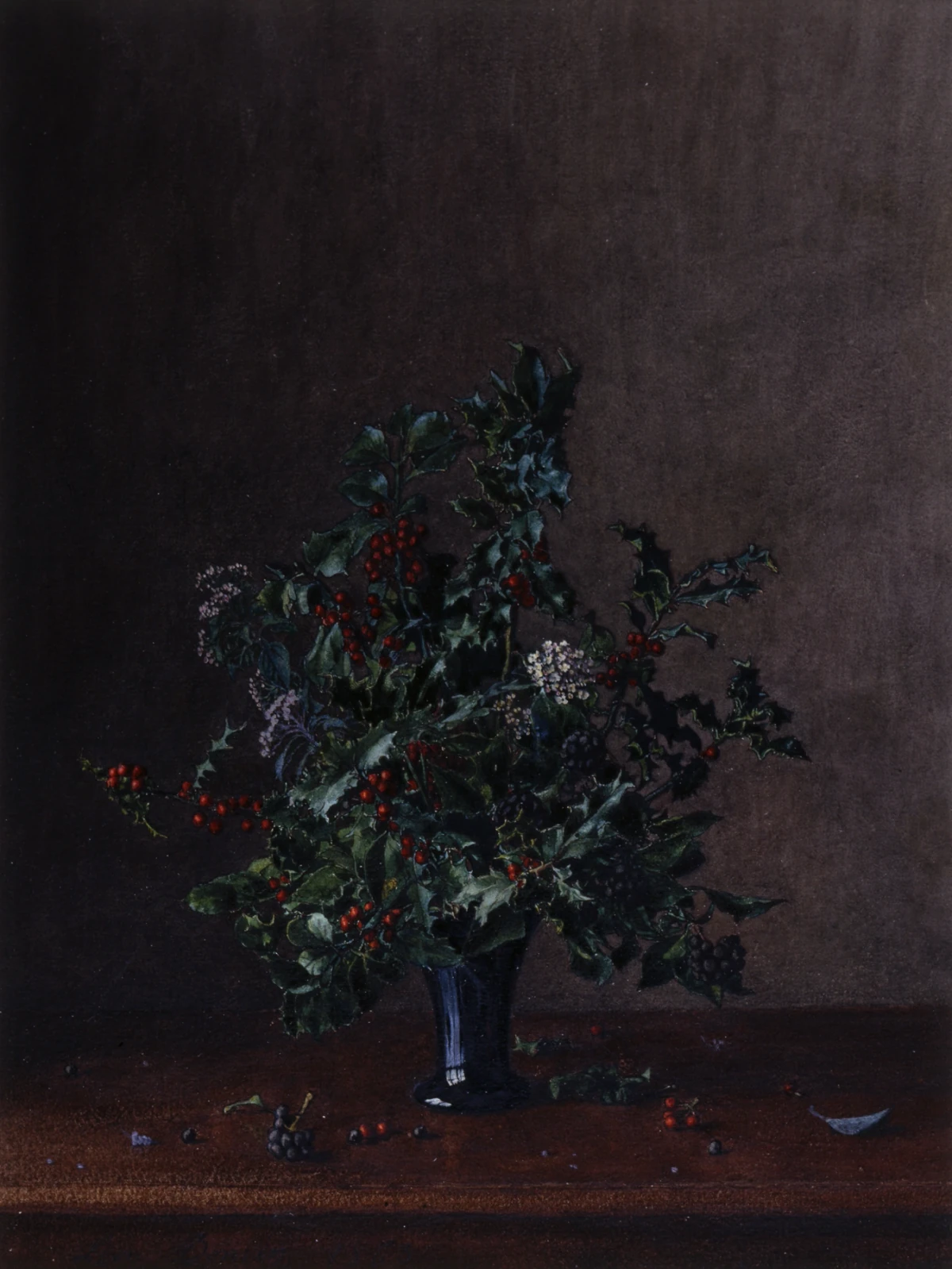 Bouquet de houx — Léon Bonvin (1863) — watercolor with gum heightening, gouache details, iron gall ink and pen, over graphite underdrawing on slightly textured, moderately thick, cream wove paper, Walters Art Museum, Baltimore