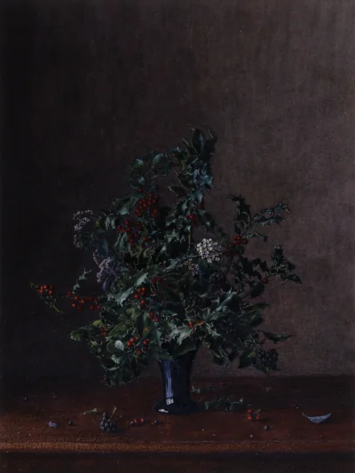 Bouquet de houx — Léon Bonvin (1863) — watercolor with gum heightening, gouache details, iron gall ink and pen, over graphite underdrawing on slightly textured, moderately thick, cream wove paper, Walters Art Museum, Baltimore