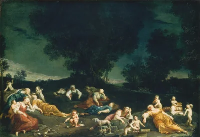 Les Amours désarmant des nymphes endormies — Giuseppe Maria Crespi (1690) — oil on copper, National Gallery of Art, Washington