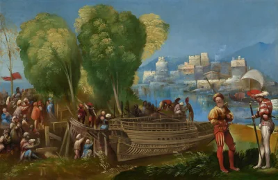 Les Troyens réparant leurs navires en Sicile — Dosso Dossi (1520) — oil on canvas, National Gallery of Art, Washington