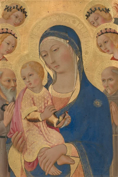 La Vierge à l'Enfant avec saint Jérôme, saint Bernardin et des anges — Sano di Pietro (1460) — tempera on panel, National Gallery of Art, Washington
