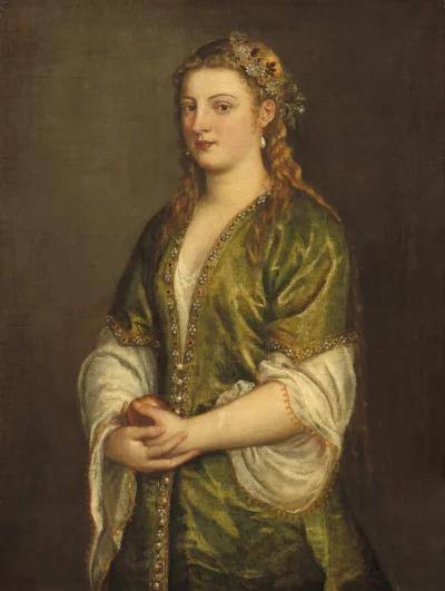 Femme tenant une pomme — Titien (1550) — oil on canvas, National Gallery of Art, Washington