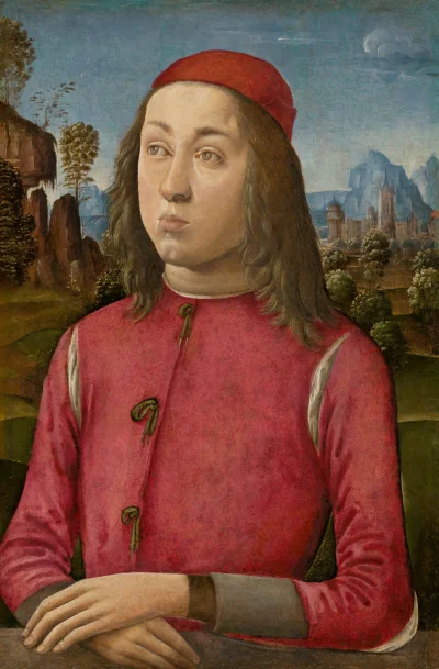 Portrait d'un jeune homme — Agnolo di Domenico del Mazziere or Donnino di Domenico del Mazziere (1495) — oil on panel transferred to canvas and solid support, National Gallery of Art, Washington