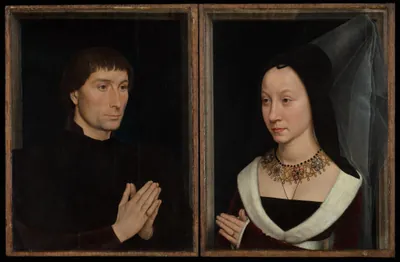 Tommaso di Folco Portinari (1428–1501); Maria Portinari (Maria Maddalena Baroncelli, born 1456) — Hans Memling (1465) — Oil on oak, Metropolitan Museum of Art, New York, NY