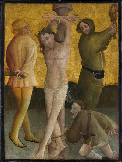 The Flagellation — Master of the Berswordt Altar (1395) — Oil, egg(?), and gold on plywood, transferred from wood, Metropolitan Museum of Art, New York, NY