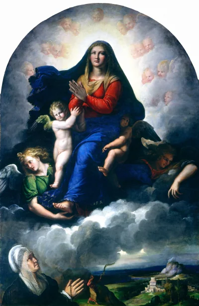 L'Apparition de la Vierge — Girolamo da Carpi (1530) — oil on panel, National Gallery of Art, Washington