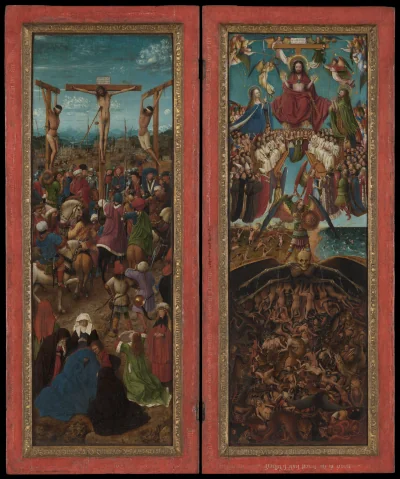 La Crucifixion ; Le Jugement dernier — Jan van Eyck (1436) — Oil on canvas, transferred from wood, Metropolitan Museum of Art, New York, NY