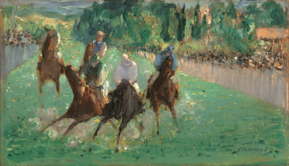 Aux courses — Édouard Manet (1875) — oil on wood, National Gallery of Art, Washington