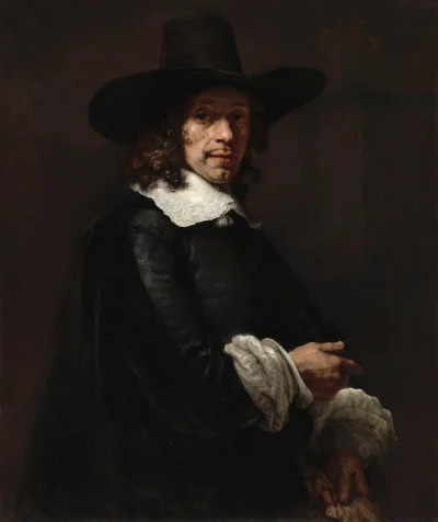 Portrait d'un Gentleman avec un Chapeau Haut et des Gants — Rembrandt van Rijn (1656) — oil on canvas transferred to canvas, National Gallery of Art, Washington