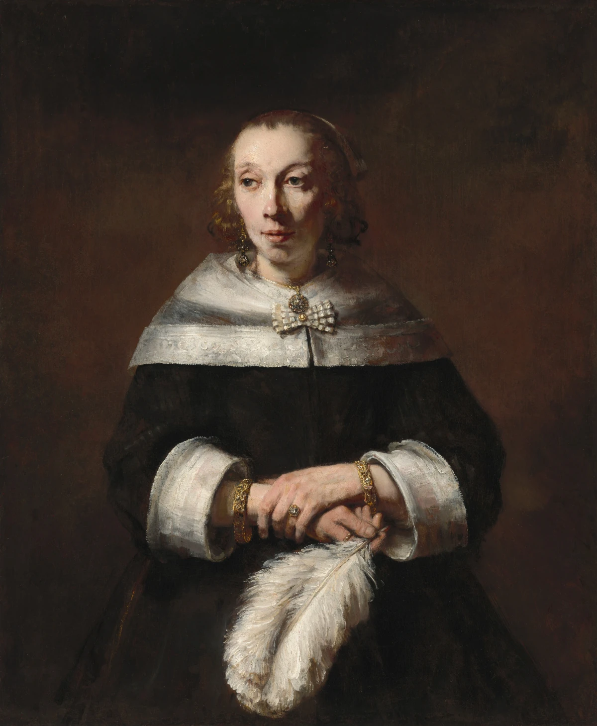 Portrait d'une Dame avec un Éventail en Plume d'Autruche — Rembrandt van Rijn (1656) — oil on canvas transferred to canvas, National Gallery of Art, Washington