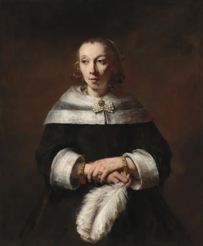 Portrait d'une Dame avec un Éventail en Plume d'Autruche — Rembrandt van Rijn (1656) — oil on canvas transferred to canvas, National Gallery of Art, Washington