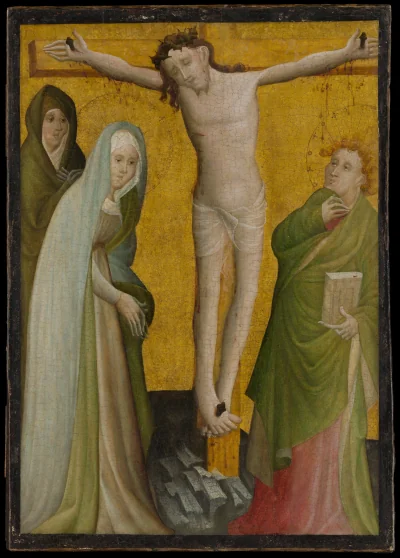 La Crucifixion — Master of the Berswordt Altar (1395) — Oil, egg(?), and gold on plywood, transferred from wood, Metropolitan Museum of Art, New York, NY