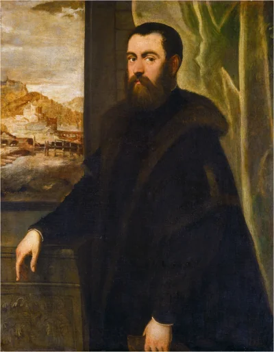Portrait d'un Homme avec Vue de Paysage — Jacopo Tintoretto, with landscape by Maarten de Vos (1552) — oil on canvas, National Gallery of Art, Washington