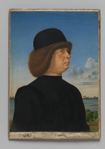 Portrait d'Alvise Contarini(?) ; (verso) Un chevreuil attaché — Jacometto (1480) — Oil on wood; verso: oil and gold on wood, Metropolitan Museum of Art, New York, NY