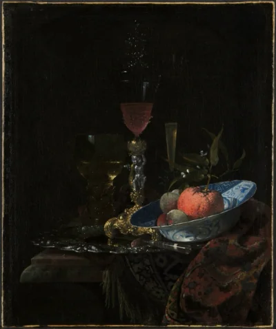 Verre à vin et bol de fruits — Willem Kalf (1663) — oil on canvas, Cleveland Museum of Art