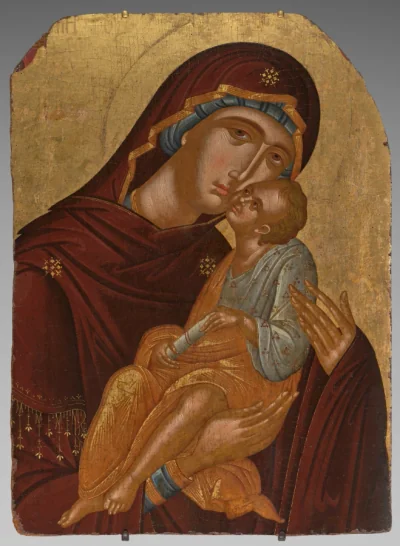 Icône de la Mère de Dieu et de l'Enfant Christ (Vierge Éléousa) — Angelos Akotantos (1420) — tempera and gold on wood, Cleveland Museum of Art