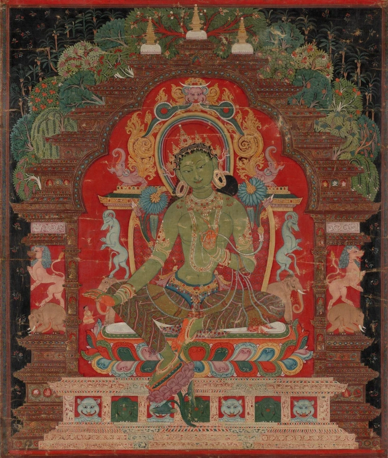 Tara verte — Aniko (1250) — thangka; gum tempera, ink, and gold on sized cotton; mount: silk, Cleveland Museum of Art