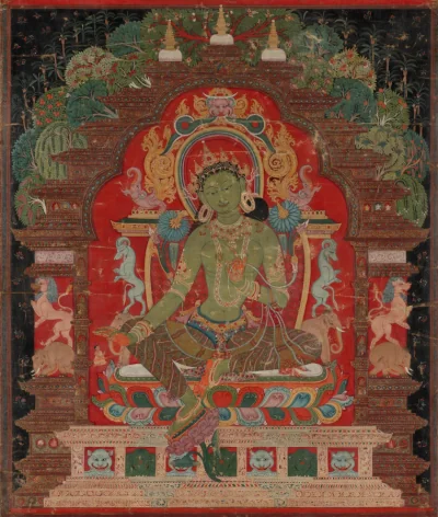 Tara verte — Aniko (1250) — thangka; gum tempera, ink, and gold on sized cotton; mount: silk, Cleveland Museum of Art