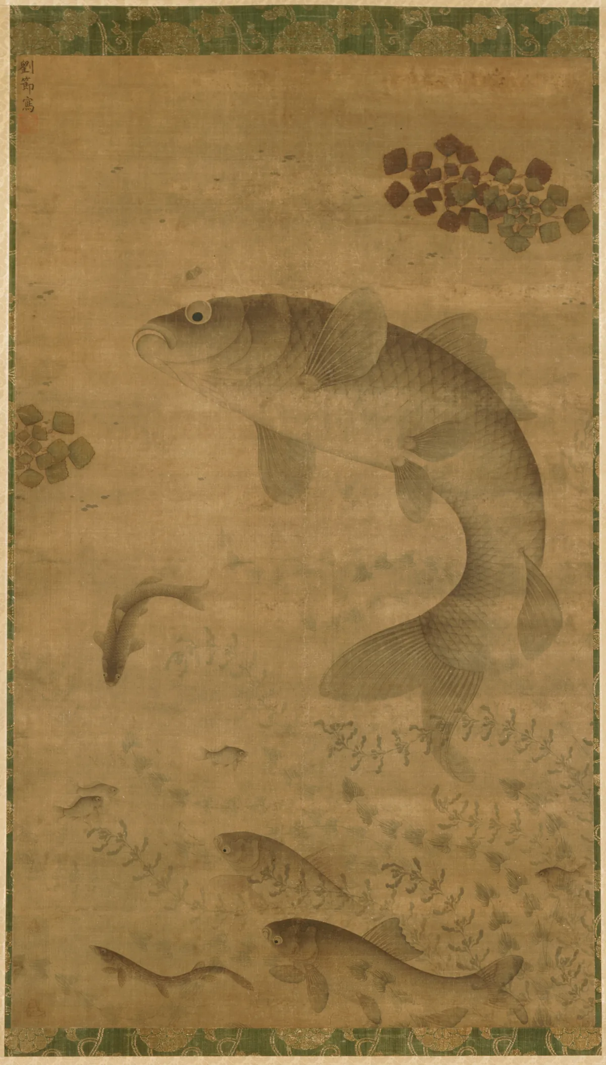 Leaping Carp — Liu Jie (1368) — hanging scroll, ink and color on silk, Cleveland Museum of Art