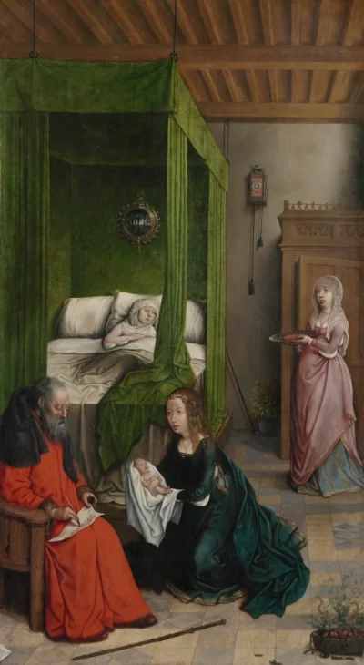 La Naissance et la Circoncision de saint Jean-Baptiste — Juan de Flandes (1496) — oil on wood, Cleveland Museum of Art