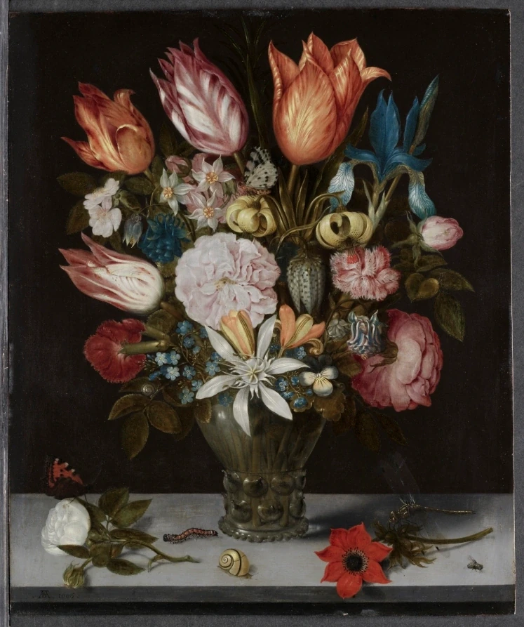 Flowers in a Glass — Ambrosius Bosschaert (1606) — oil on copper, Cleveland Museum of Art