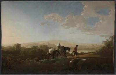 Voyageurs en campagne vallonnée — Aelbert Cuyp (1645) — oil on wood, Cleveland Museum of Art