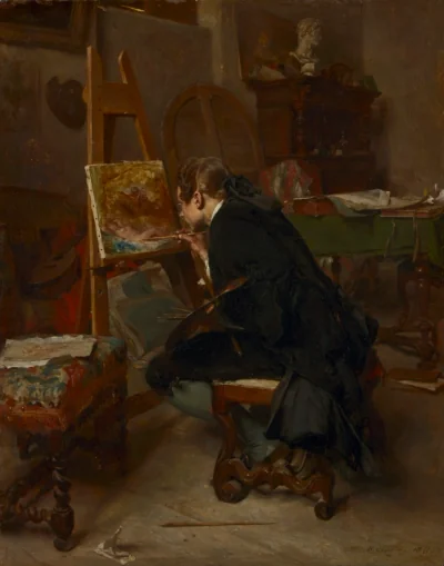 Un peintre — Ernest Meissonier (1855) — oil on mahogany, Cleveland Museum of Art