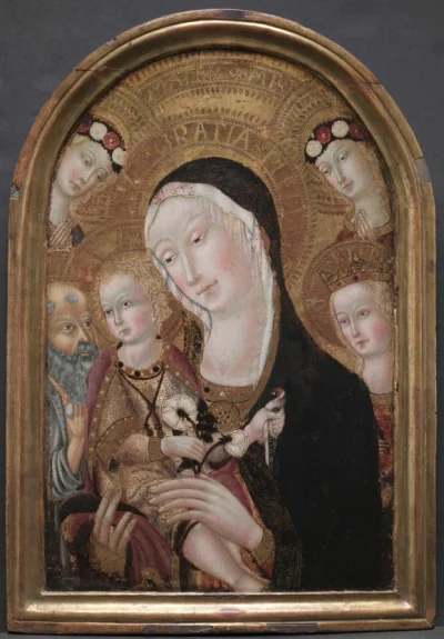 Vierge à l'Enfant avec saint Jérôme et sainte Catherine d'Alexandrie — Carolino da Viterbo (1445) — tempera and gold on wood panel, Cleveland Museum of Art