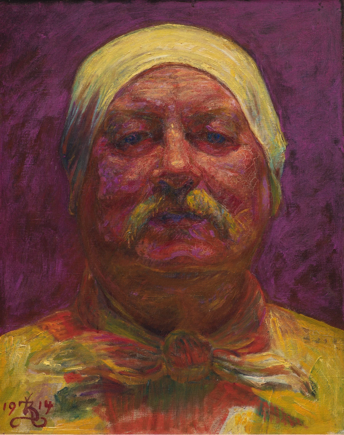Selvportræt en face. Lampelys — Kristian Zahrtmann (1914) — Olie på lærred, Statens Museum for Kunst