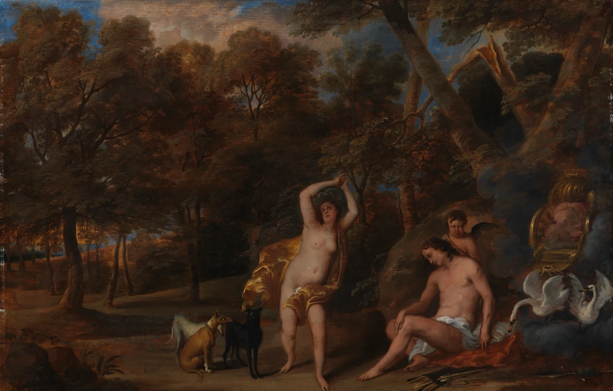 Venus begræder den døde Adonis — Frans Wouters (1650) — Olie på træ, Statens Museum for Kunst