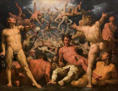 Titanernes fald — Cornelis Cornelisz. van Haarlem (1588) — Olie på lærred, Sal 205