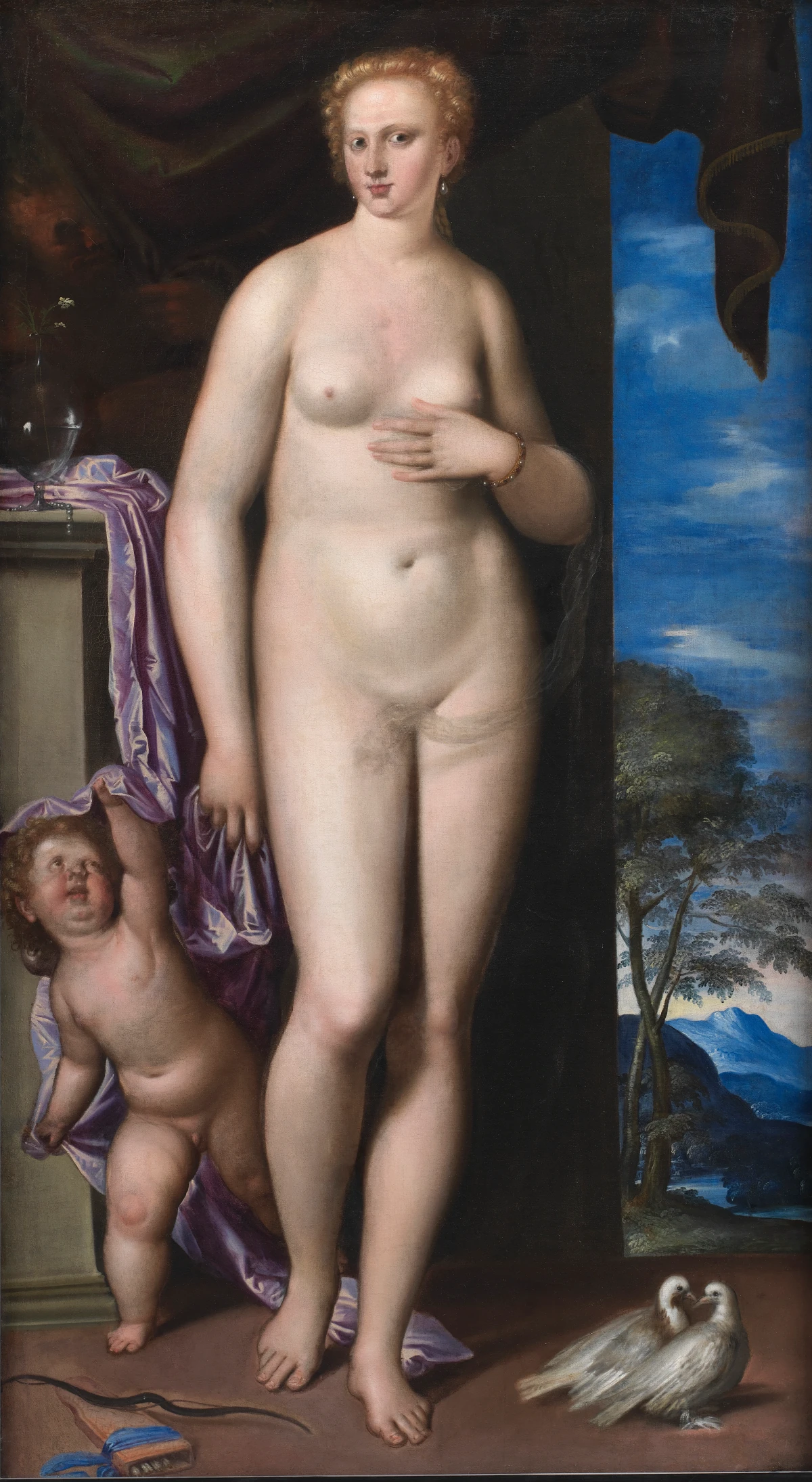 Venus og Cupido — Simone Peterzano (1531) — Olie på lærred, Statens Museum for Kunst