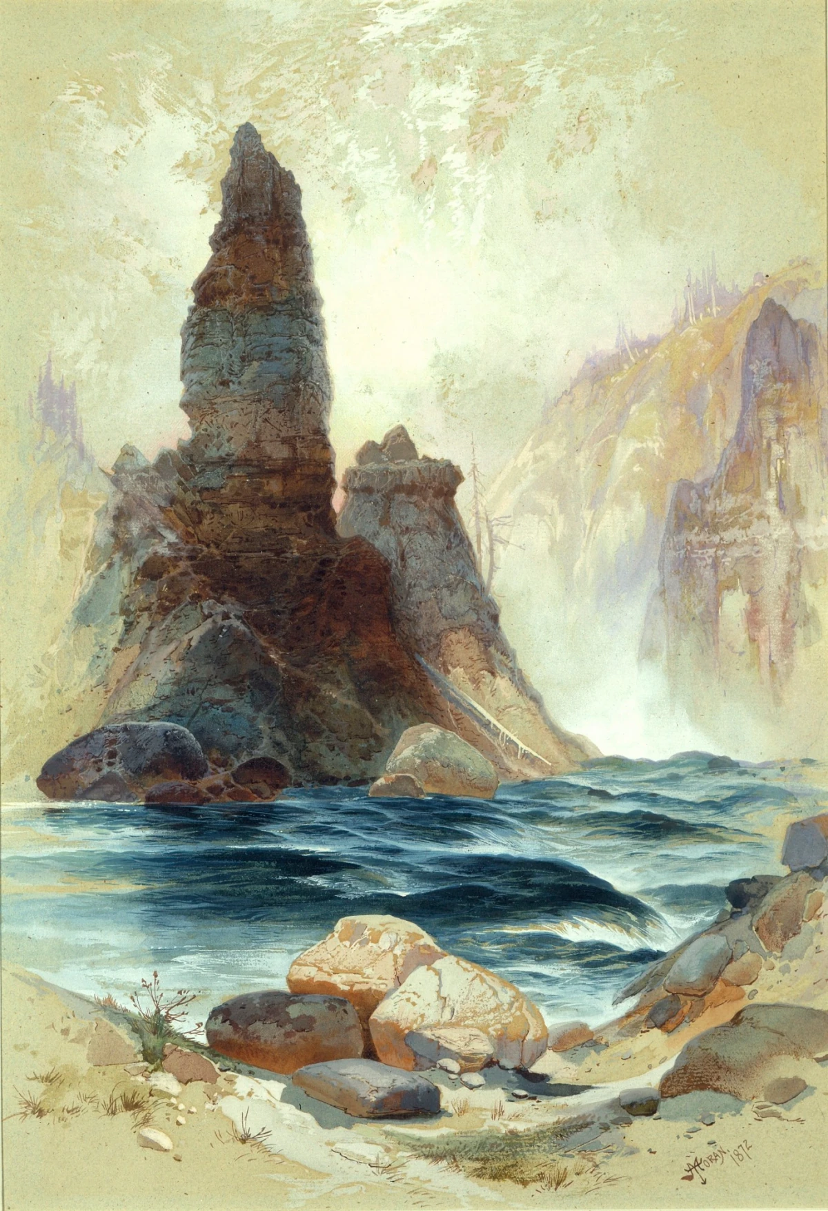 Au-dessus des chutes de Tower, Yellowstone — Moran, Thomas (1870) — Paintings, Wyoming