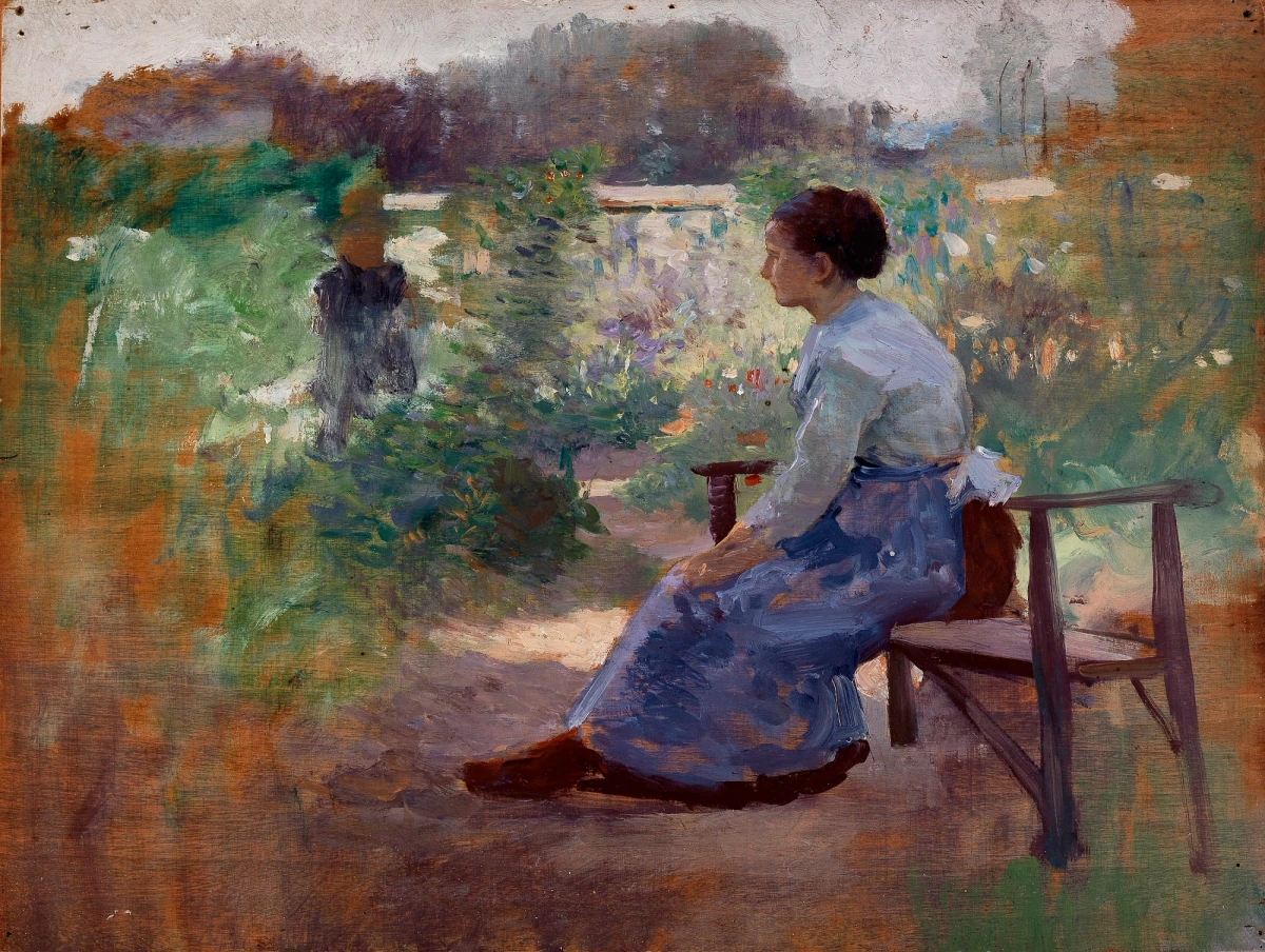 Femme assise dans un jardin — Andrews, Eliphalet Fraser (1910) — Paintings, Smithsonian