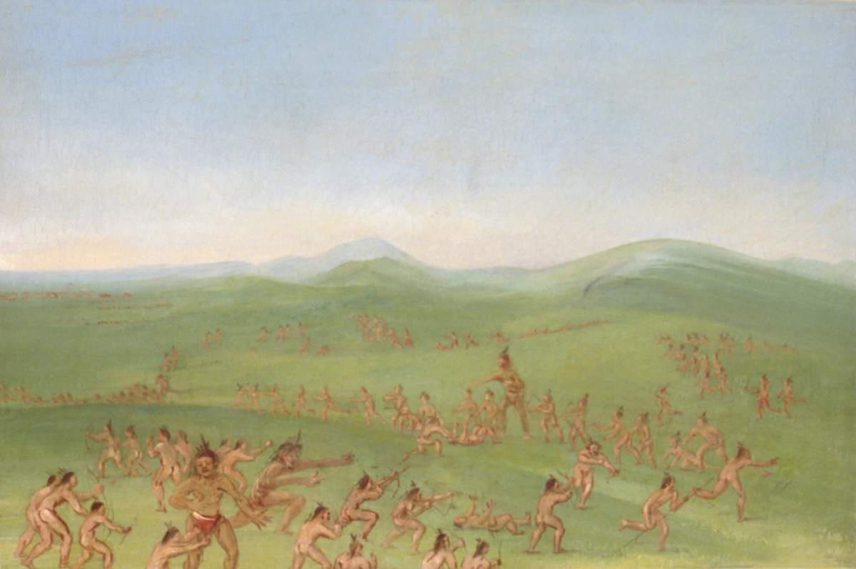 Combat fictif, garçons mandans — Catlin, George (1830) — Paintings, Smithsonian
