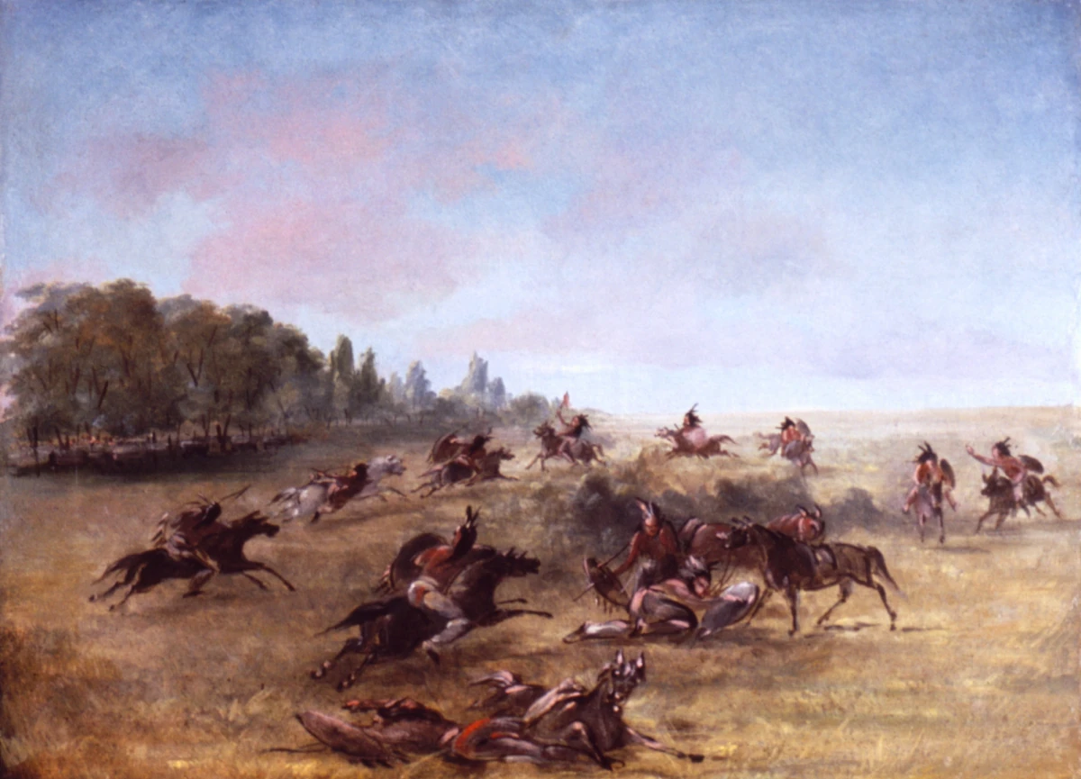 Mounted War Party Scouring a Thicket — Catlin, George (1840) — Paintings, Smithsonian