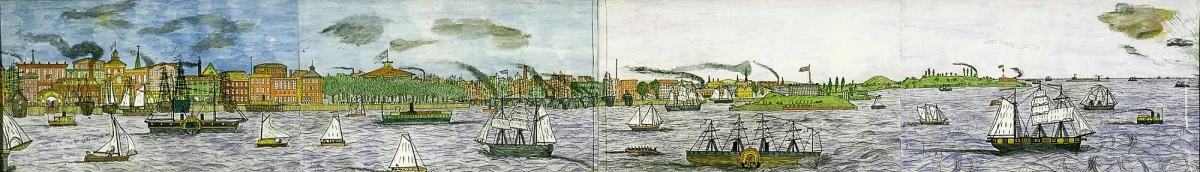 Panorama du port de New York — Ladd, Lawrence W (1880) — Paintings, Folk art, New York